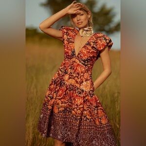 Anthropologie Printed V-Neck Babydoll Dress NWT $170